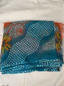 Vibrant Teal Floral Saree