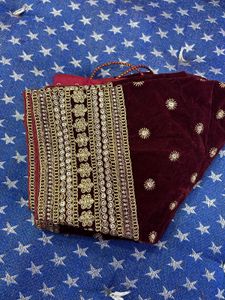 Maroon Velvet Embellished Blouse