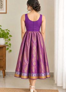 Purple Banarasi Silk Flared Dress