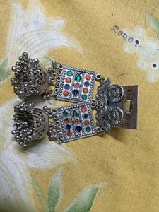 Boho Silver Jhumka Earrings
