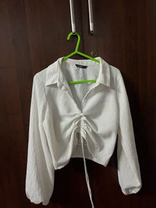 Chic Ruched White Cropped Top