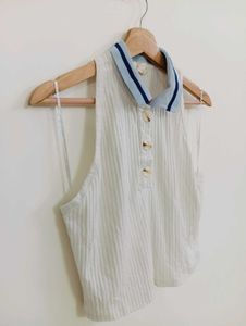 Chic Sleeveless White Polo Top