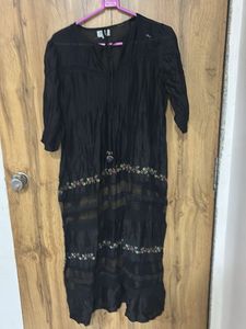 Boho Embroidered Black Dress