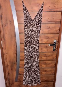 Leopard Print Halter Neck Maxi Dress