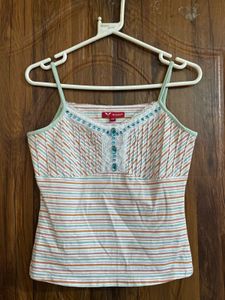 Striped Cami Top with Lace Detail