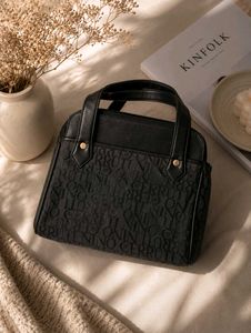 Chic Black Logo Print Handbag