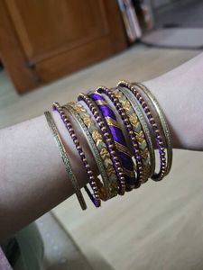 Vibrant Purple &amp; Gold Bangle Set
