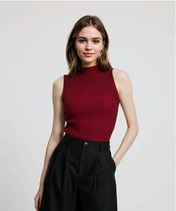 Ribbed Mock Neck Sleeveless Top