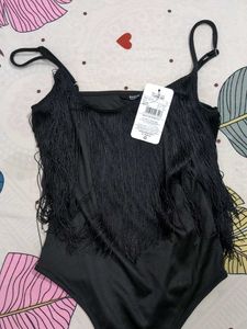 Black Fringed Bodysuit