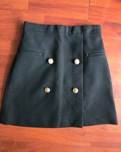 H&M Black Mini Skirt with Gold Buttons