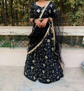Elegant Black Embroidered Lehenga Choli