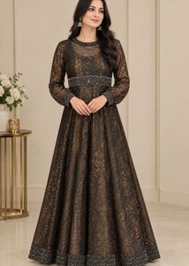 Elegant Embellished Black & Gold Gown