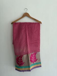 Elegant Pink dress material with Leaf Border