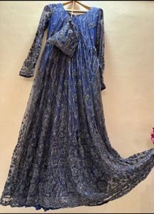 Blue  heavy crystal work  Gown with potli