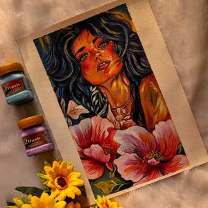 Vibrant Floral Portrait Painting