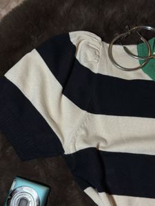 Vintage Striped Puff Sleeve Top