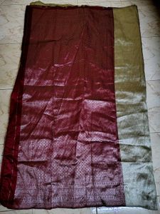 Elegant Silver Silk Saree with Maroon Border