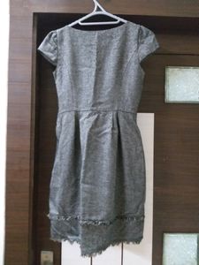 Gray Tweed Dress with Fringe
