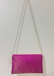 NEERUS Embellished Pink Clutch Bag with Chain