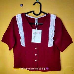 Chic Red Ruffled Crop Top