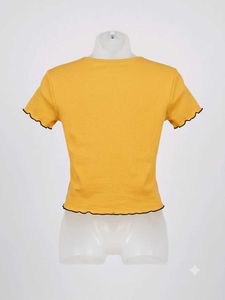 Yellow Button-Up Cropped Top with Sun Graphic