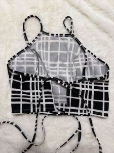 Monochrome Plaid Cropped Top