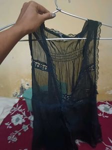 Sheer Chevron Pattern Button-Up Top