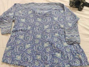 Blue Floral Print Tunic Top