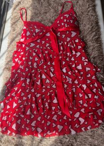 Red Heart Print Babydoll Nightwear