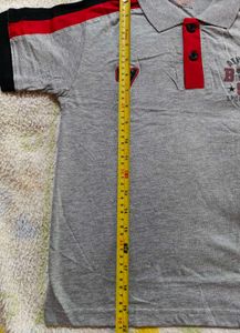 Boys Grey Polo T-Shirt with Athletic Print