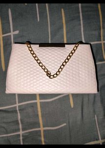 Chic White Quilted Clutch with Gold Chain