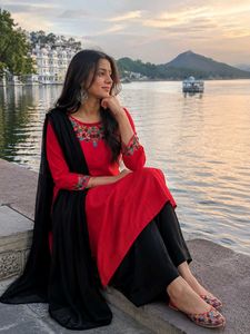 Red Embroidered Kurta and palazzo