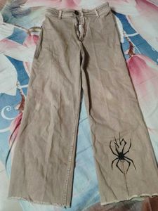 Unique Spider Print Wide Leg Jeans