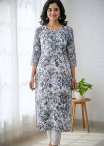 Floral print khadi cotton kurti 🩶