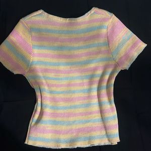Striped Knit Square Neck Top