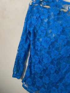 Blue Lace Long Sleeve Top