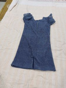 Denim Dress with Flower Embellishments