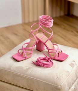 Pink Criss Cross Block heels