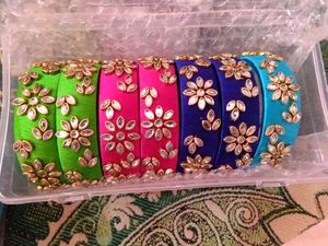 4 set of Silk Thread Bangles  💚💗💙