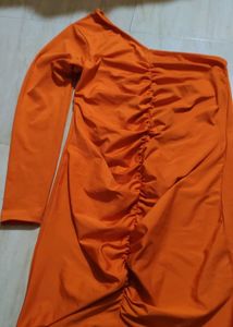 Orange One-Shoulder Ruched Dress