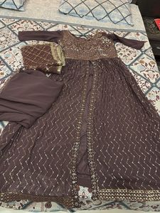Anarkali kurta set with plazoo and dupatta