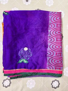 Purple Embroidered Silk Saree