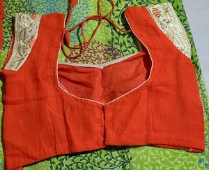 Gorgeous Orange Embroidered Saree With Blouse