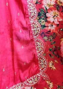 Mirror work Floral Embroidered  kurta pant dupatta