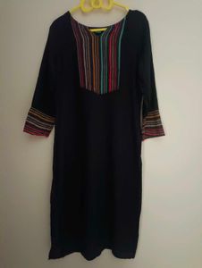 Elegant Black Kurti with Colorful Accents