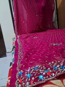 y2k style stunning Fuchsia Embroidered Saree 💗
