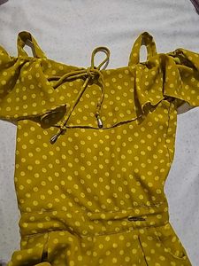 Yellow Polka Dot Cold Shoulder Jumpsuit