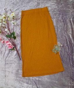 Mustard Ribbed Knit Skirt