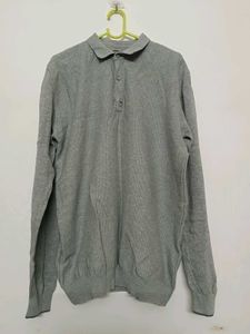Men's Grey Long Sleeve Polo Sweater