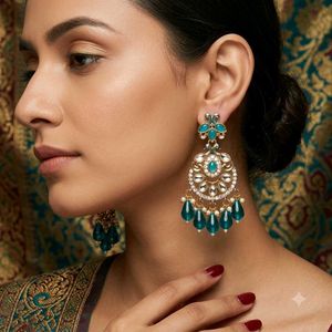 Stunning Teal Stone Jhumka Earrings